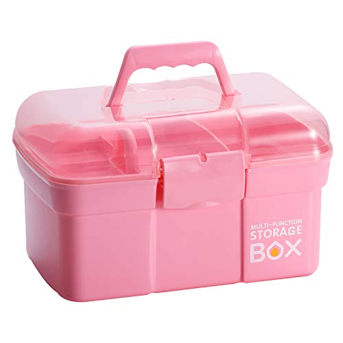 Kinsorcai 11'' Plastic Storage Box with Removable Tray, Multipurpose  Organizer and Storage Case for Art Craft and Cosmetic (Pink)